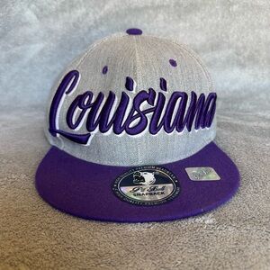 Pit Bull SnapBack Hat — Louisiana Embroidered — Grey/Gray & Purple 100% Acrylic